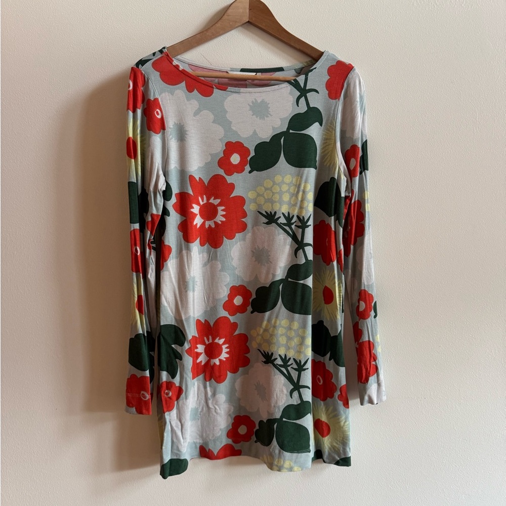 Marimekko Floral Tunic in Red, Green, Yellow, Light Gray